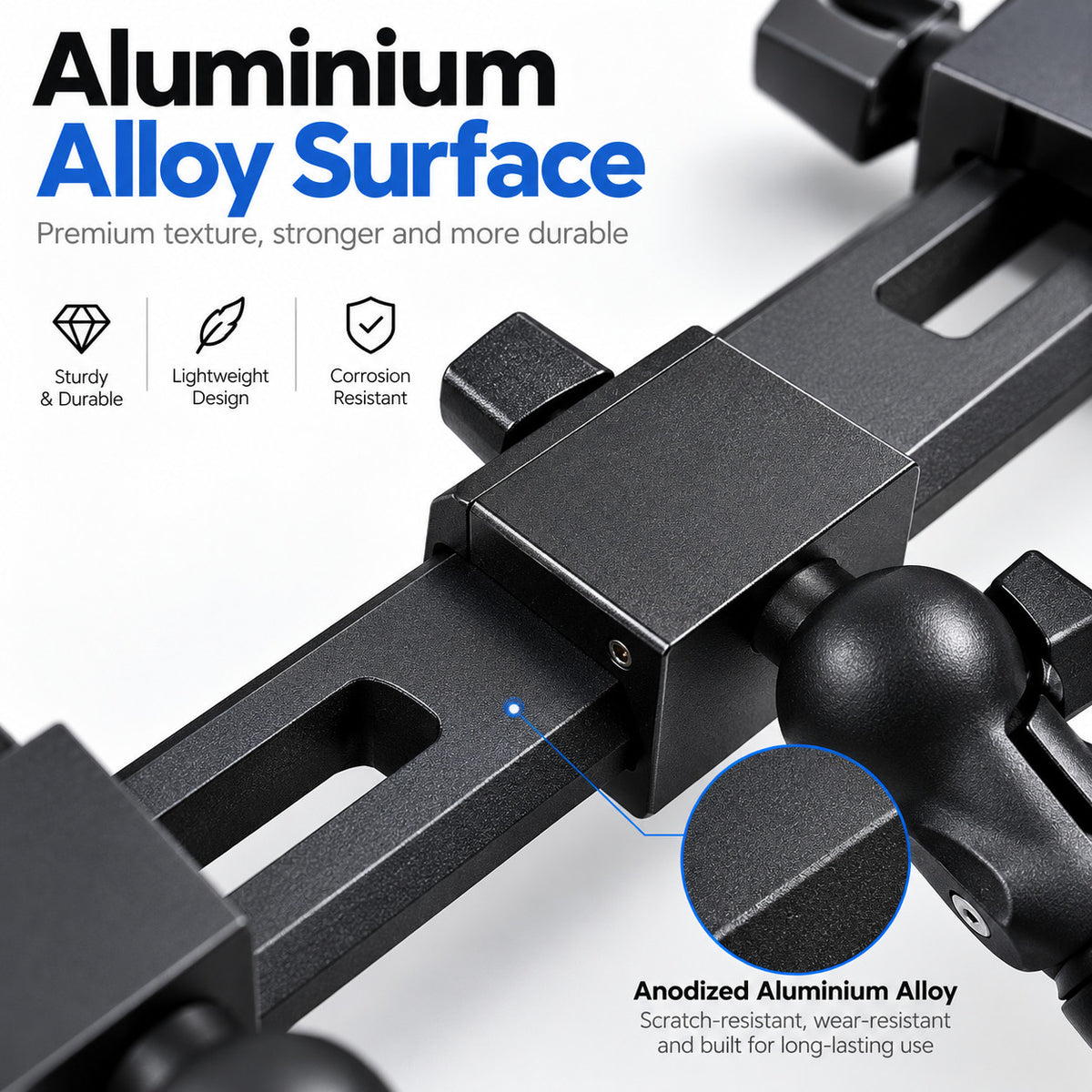 Close-up of GWM Tank 300 central expansion bracket aluminium alloy surface with textured black finish