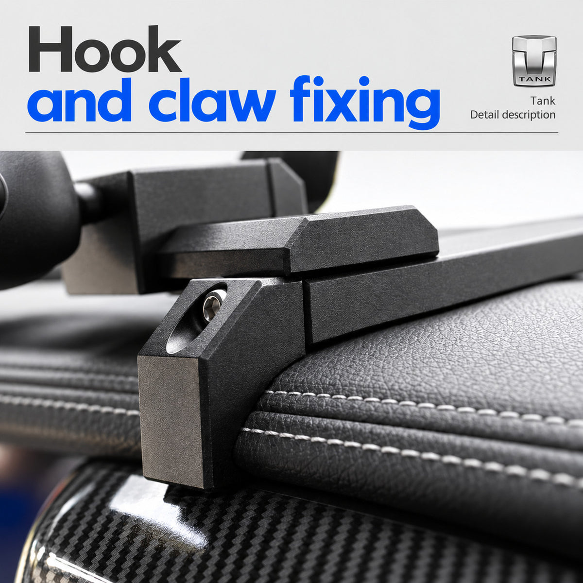 Detailed view of the GWM Tank 300 central expansion bracket hook and claw fixing structure