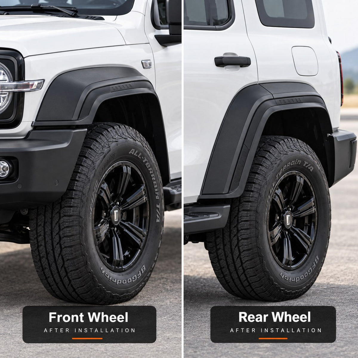 GWM Tank 300 front and rear wheels with widened fender flares installed showing the finished exterior look