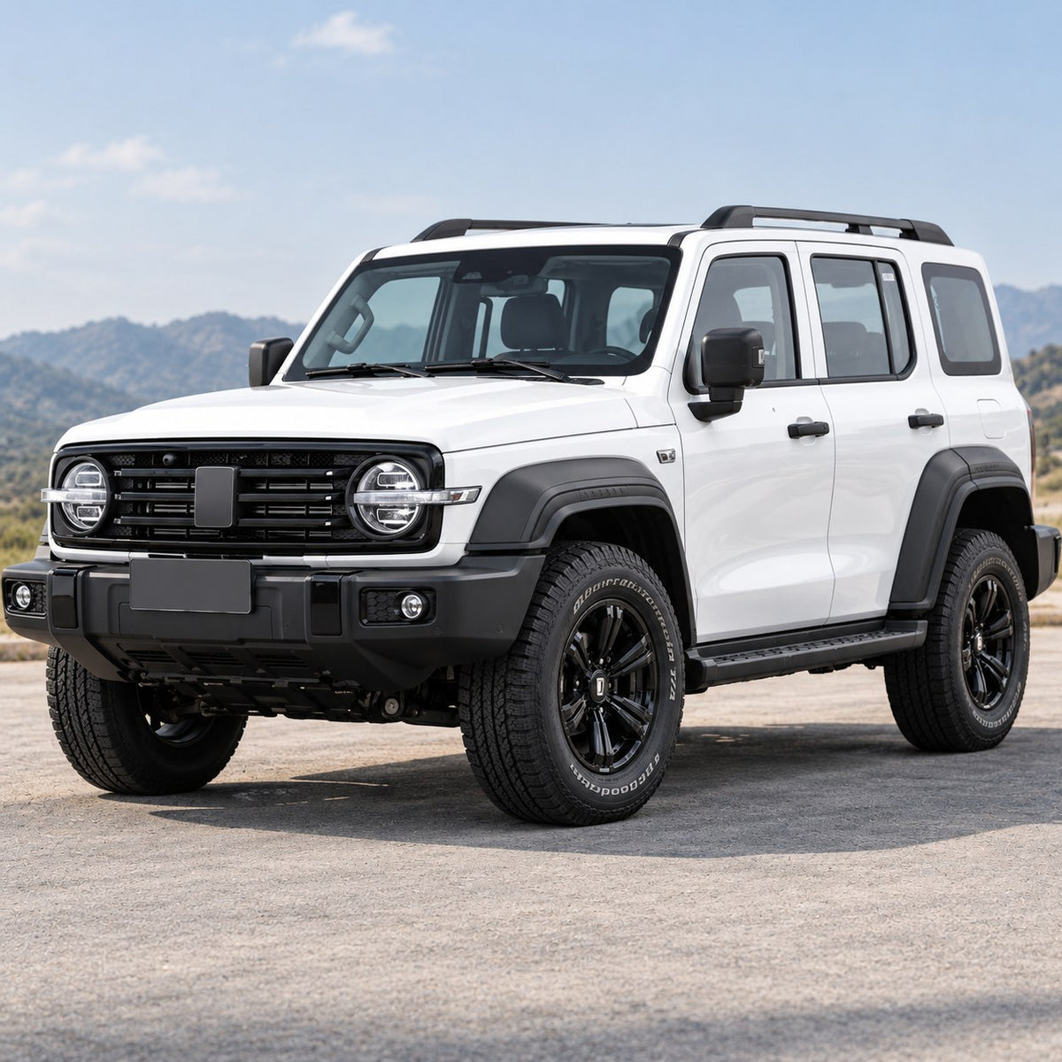 Full view of GWM Tank 300 with widened fender flares installed showing the rugged off-road exterior appearance