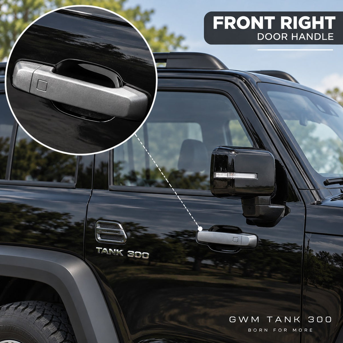 GWM TANK 300 front right exterior door handle with electric sensing shown installed on the vehicle