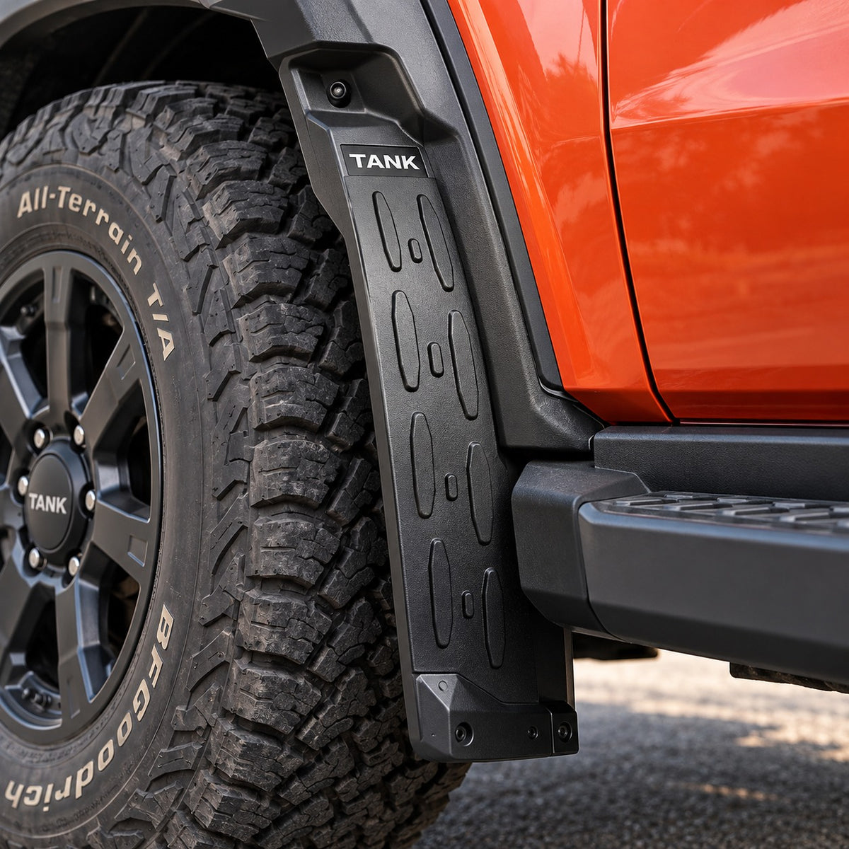GWM TANK 300 Off-Road Edition mud flap installed around the wheel arch showing the exterior appearance