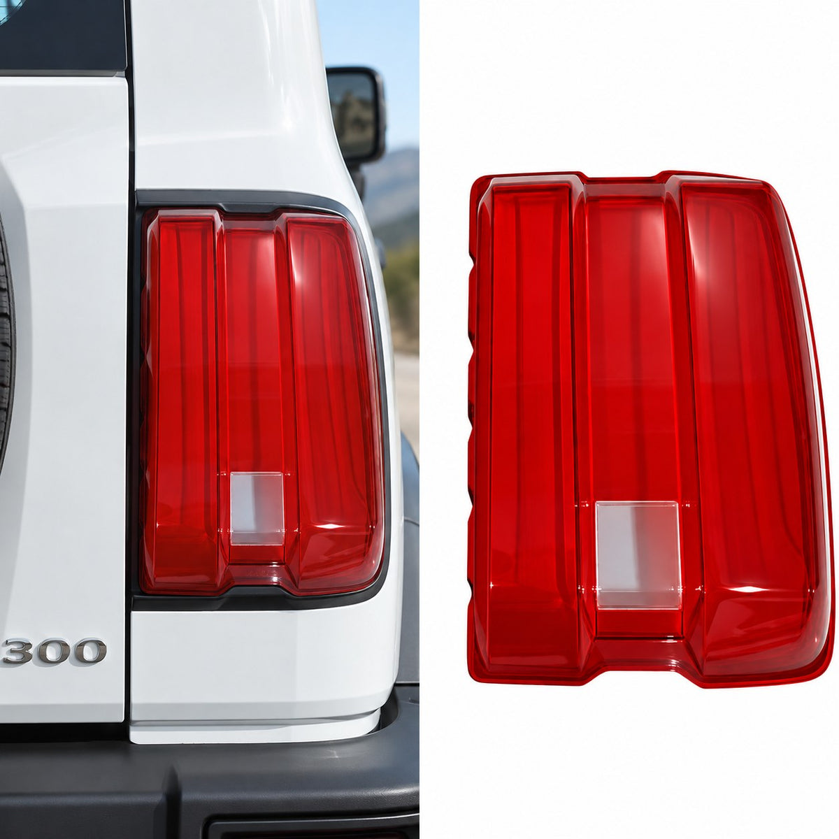 GWM Tank 300 rear right passenger side tail light cover shell shown installed on vehicle