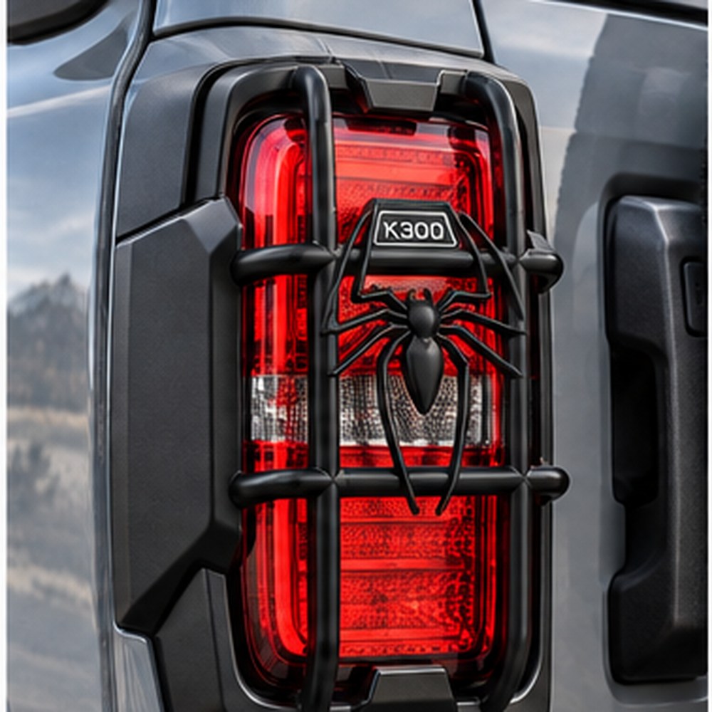 GWM Tank 300 rear taillight frame protector V1 installed around the rear taillight in close-up view