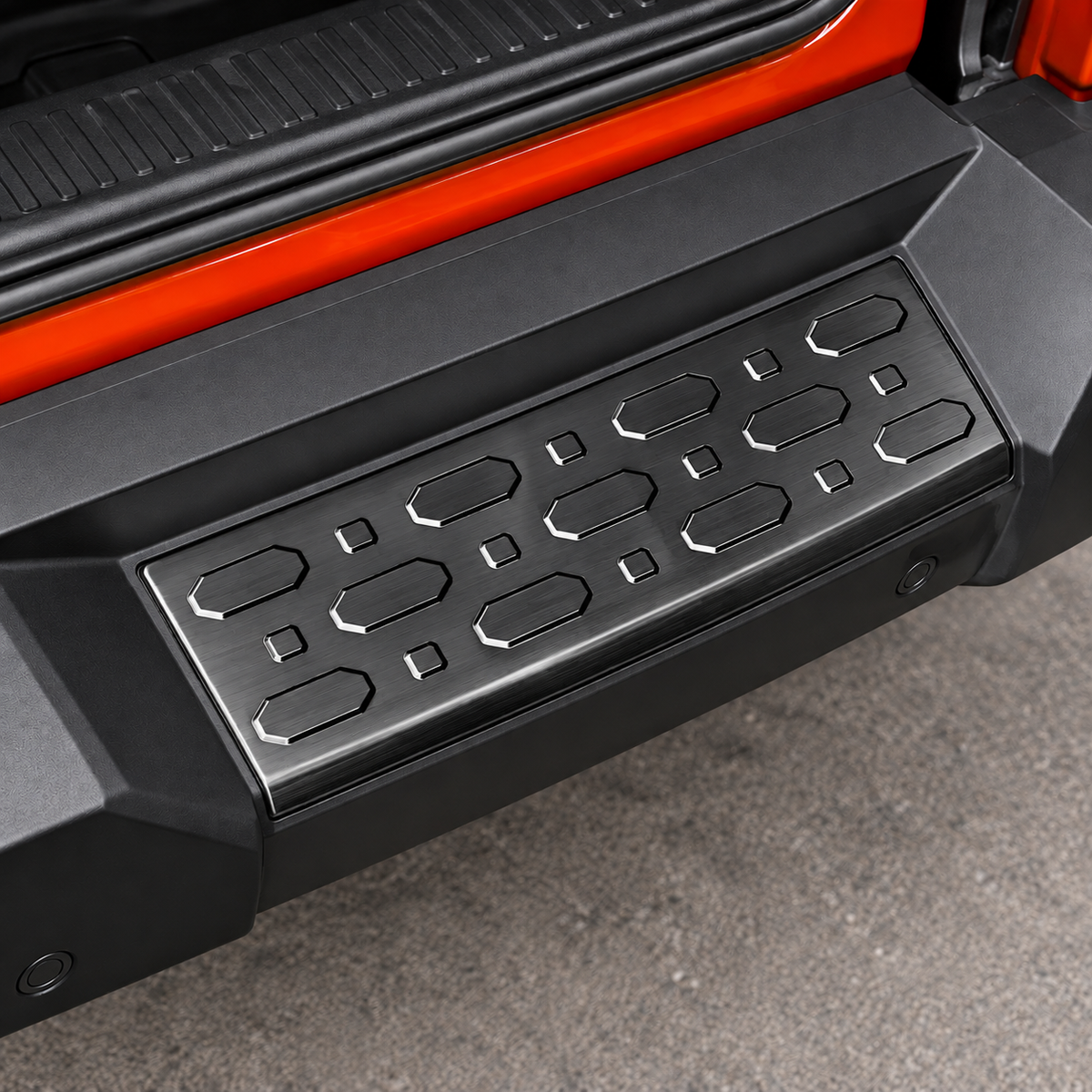 GWM Tank 300 rear trunk tailgate sill guard installed in brushed black finish
