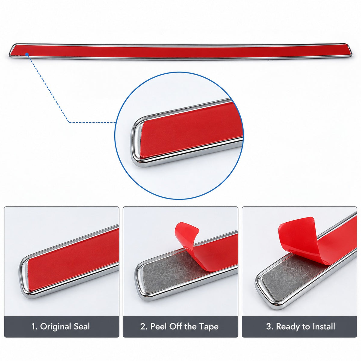 GWM Tank 300 rear spare tire cover strip showing adhesive backing seal and peel-off installation process