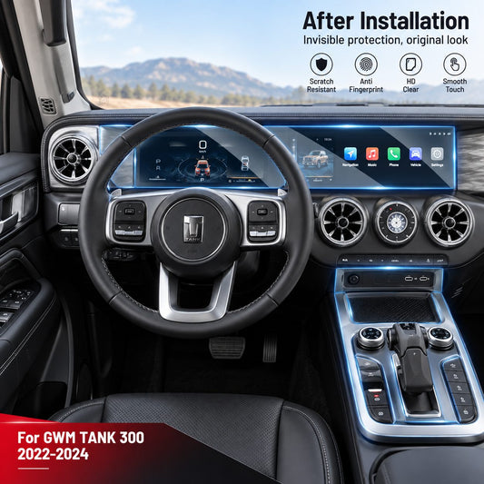 GWM TANK 300 2022-2024 interior after installation of transparent TPU protective film