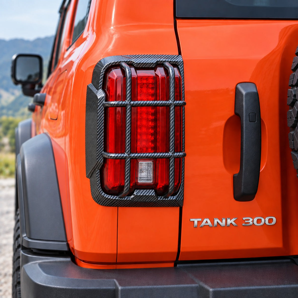 GWM TANK 300 2021-2023 Version-C Carbon rear tail lamp guard installed