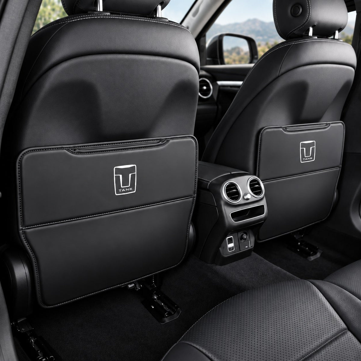 GWM Tank 500 black leather rear seat anti-kick cover installed in the rear cabin