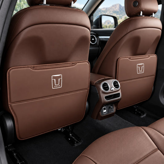 GWM Tank 500 brown leather rear seat anti-kick cover installed in the rear cabin