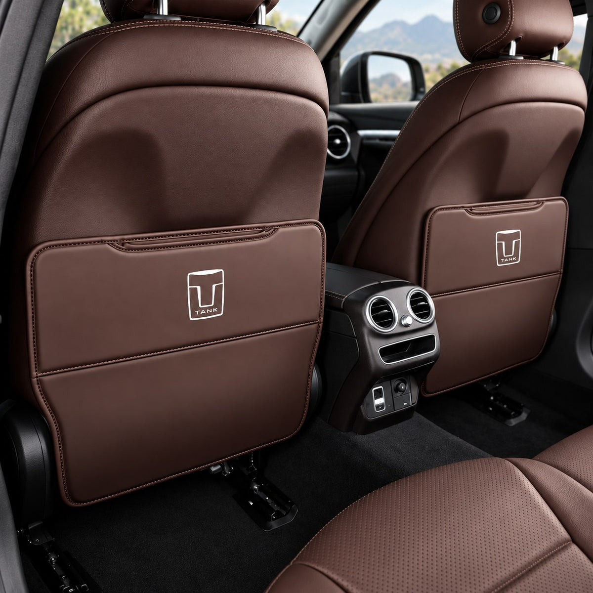 GWM Tank 500 coffee leather rear seat anti-kick cover installed on the front seat backs