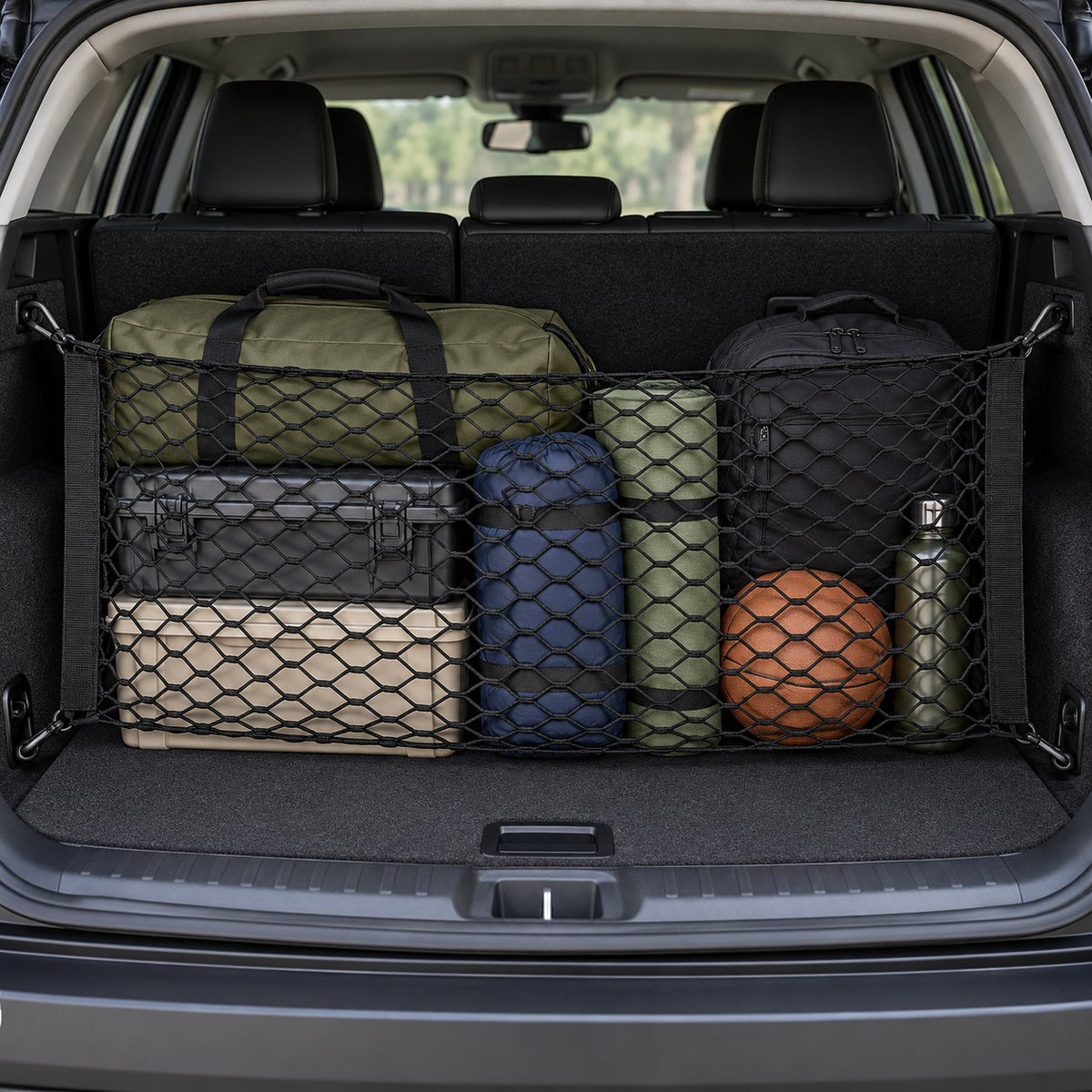 GWM Tank 500 Hi4-T trunk cargo storage net organizer securing luggage bags and cargo in the rear trunk
