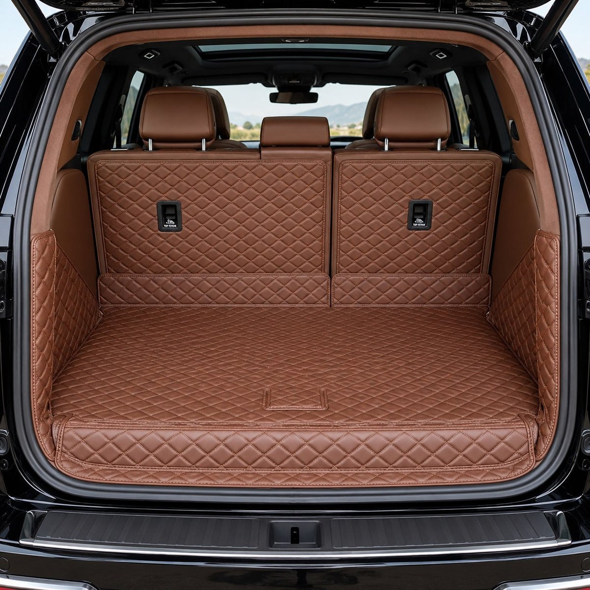 GWM TANK 700 coffee brown fully enclosed trunk mat installed in the cargo area