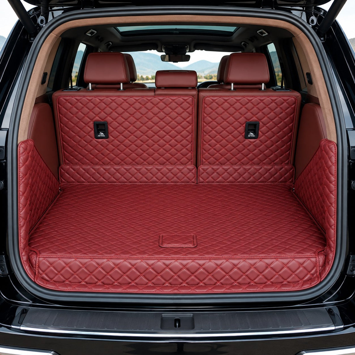 GWM TANK 700 wine red fully enclosed trunk mat installed in the cargo area