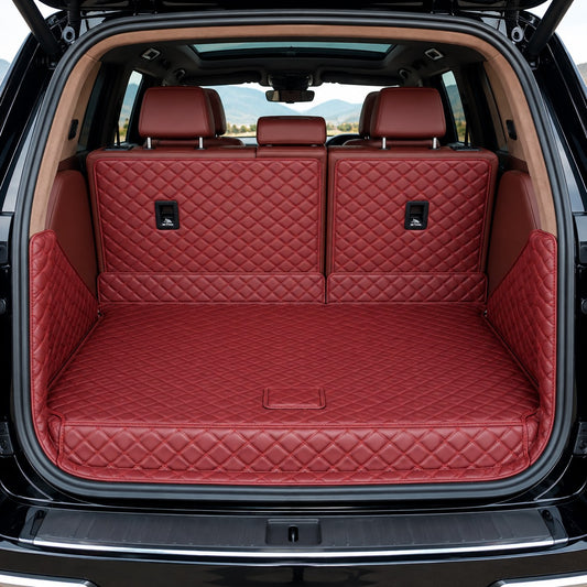 GWM TANK 700 wine red fully enclosed trunk mat installed in the cargo area