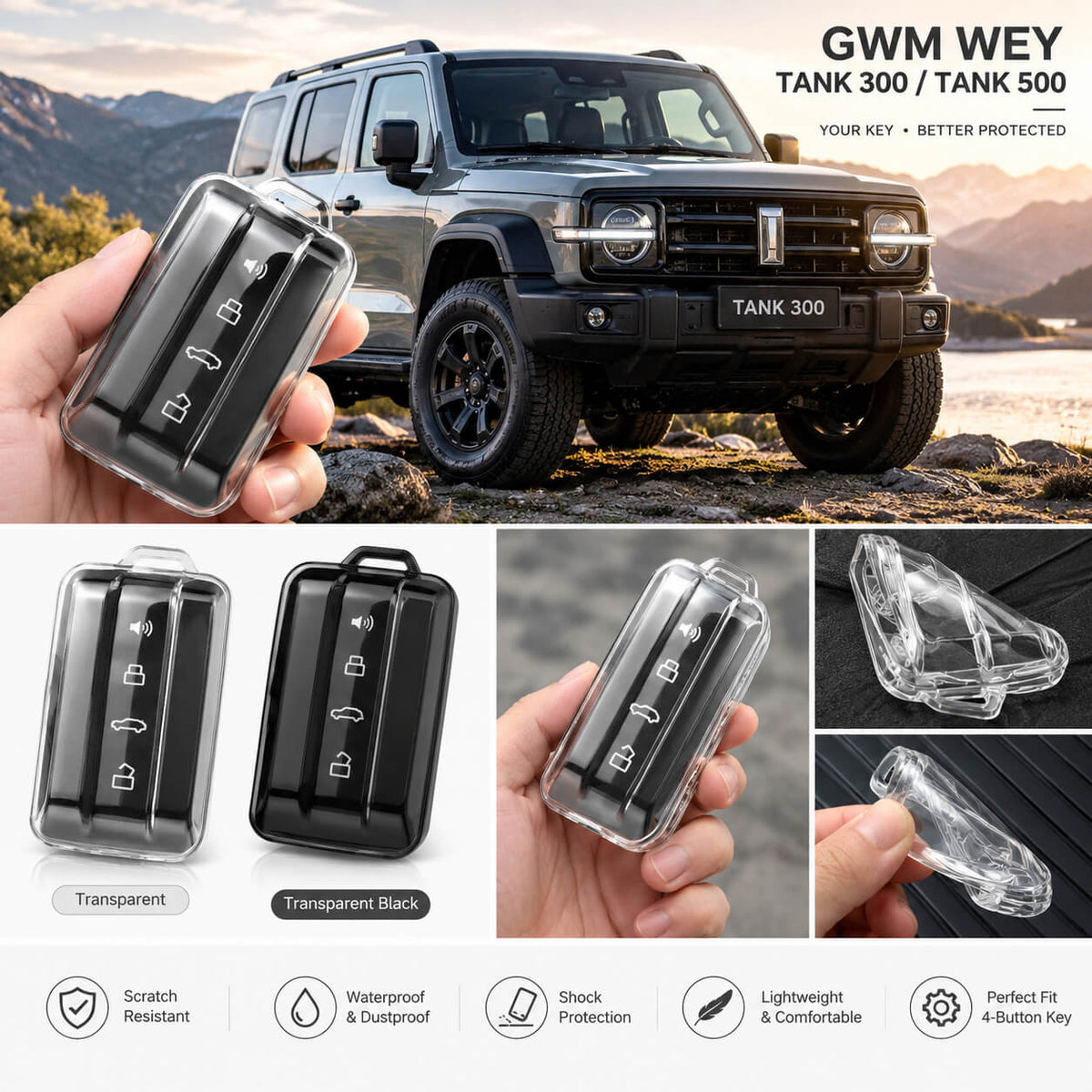 GWM WEY TANK 300 and TANK 500 with TPU protective 4-button key fob cover