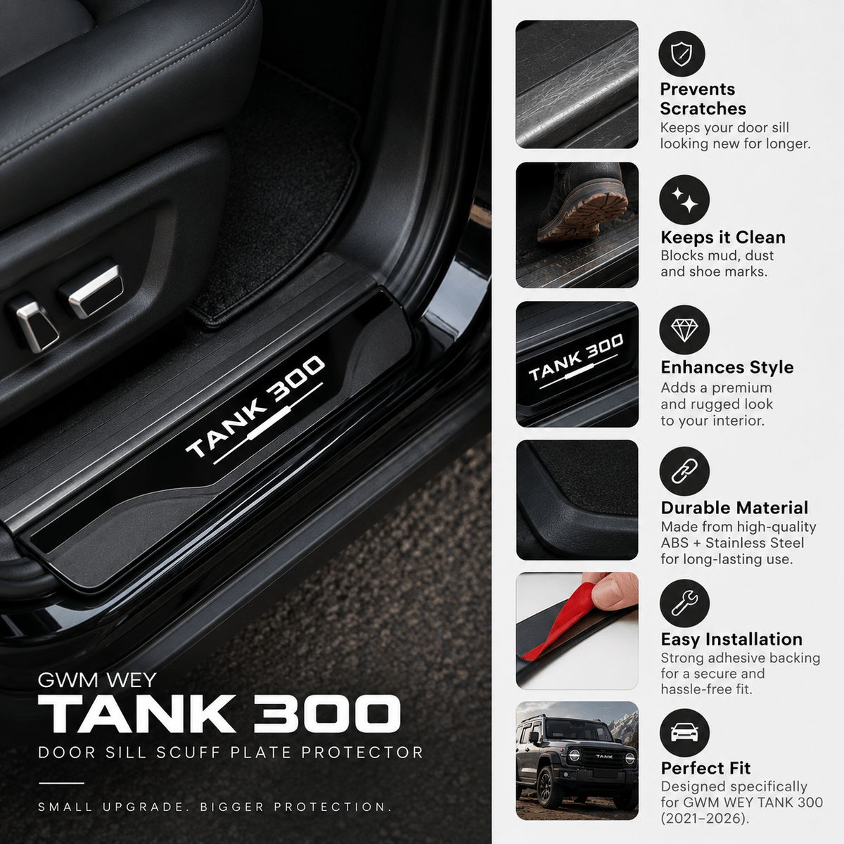 GWM WEY TANK 300 black door sill scuff plate protector benefits and interior protection
