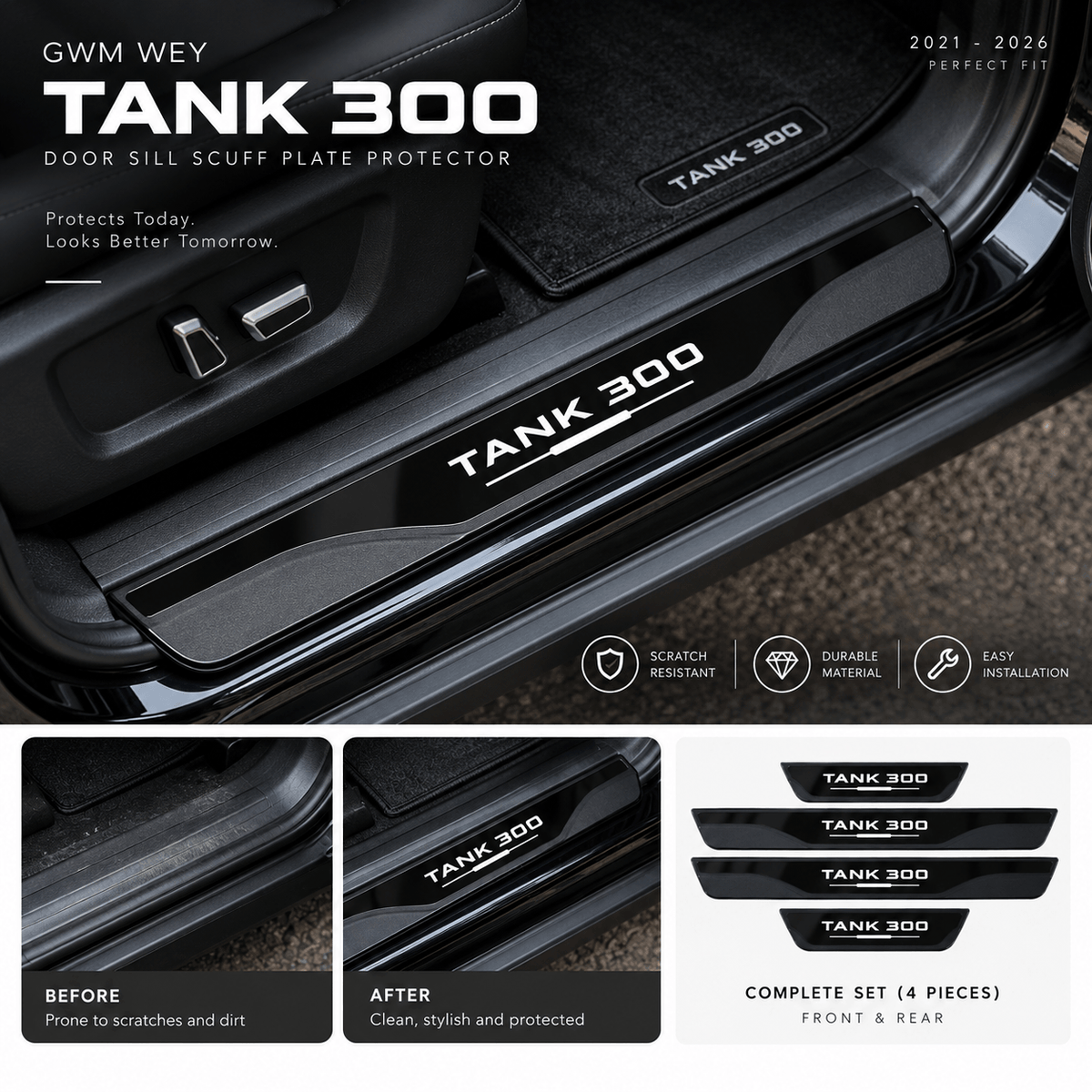 GWM WEY TANK 300 black door sill scuff plate protector minimal product showcase