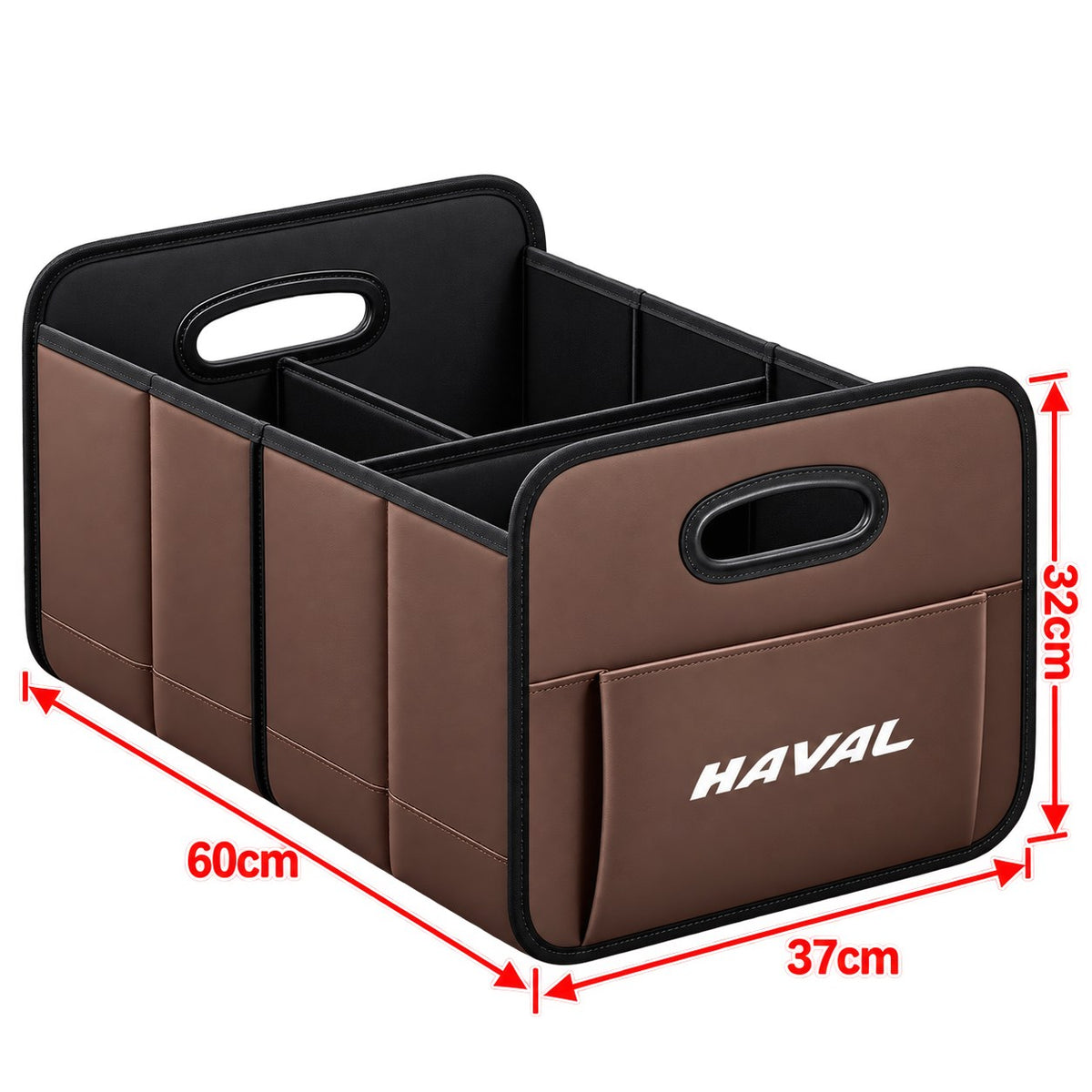 Haval brown trunk storage box showing 60cm x 37cm x 32cm dimensions