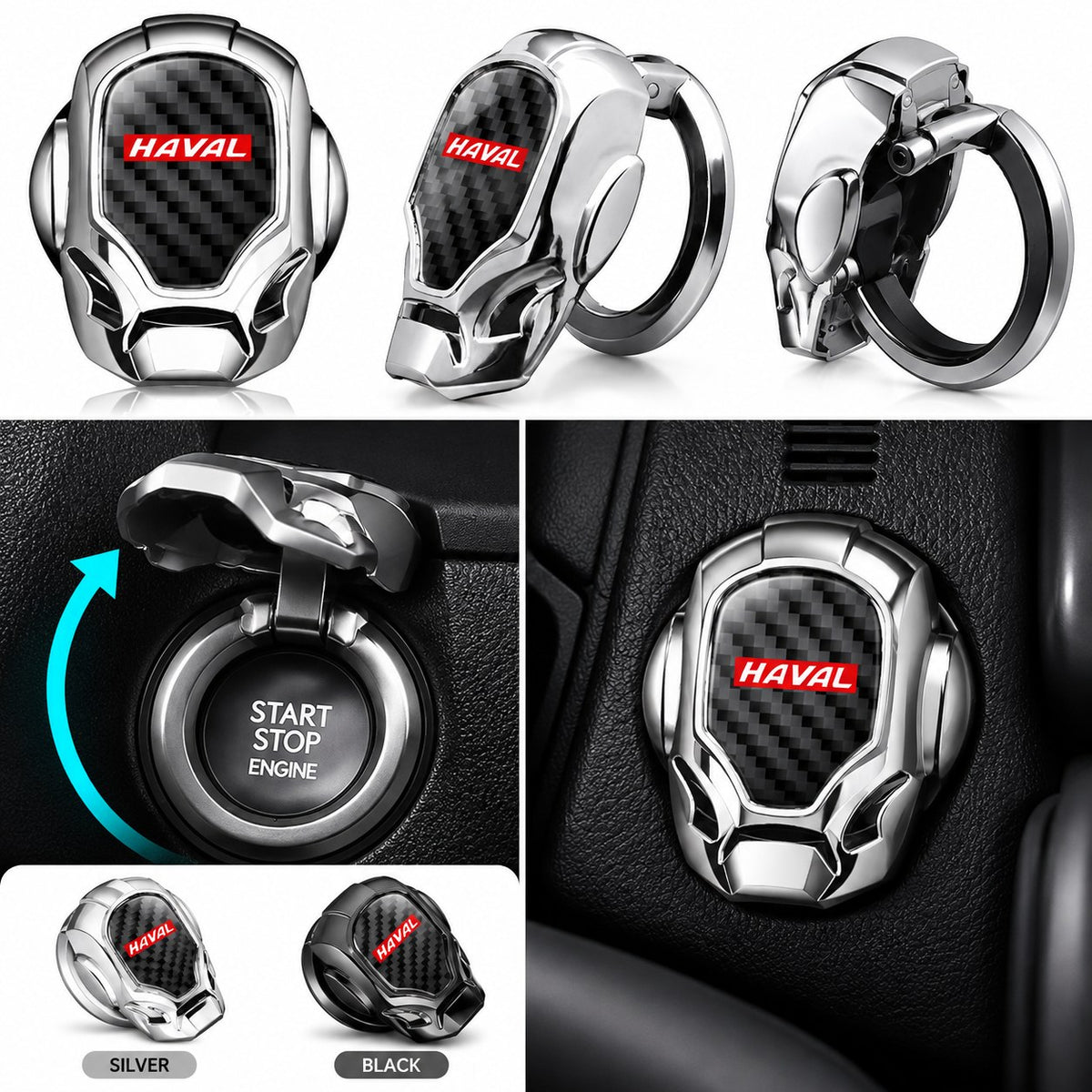 Haval engine start button cover front, side, hinge and installed views