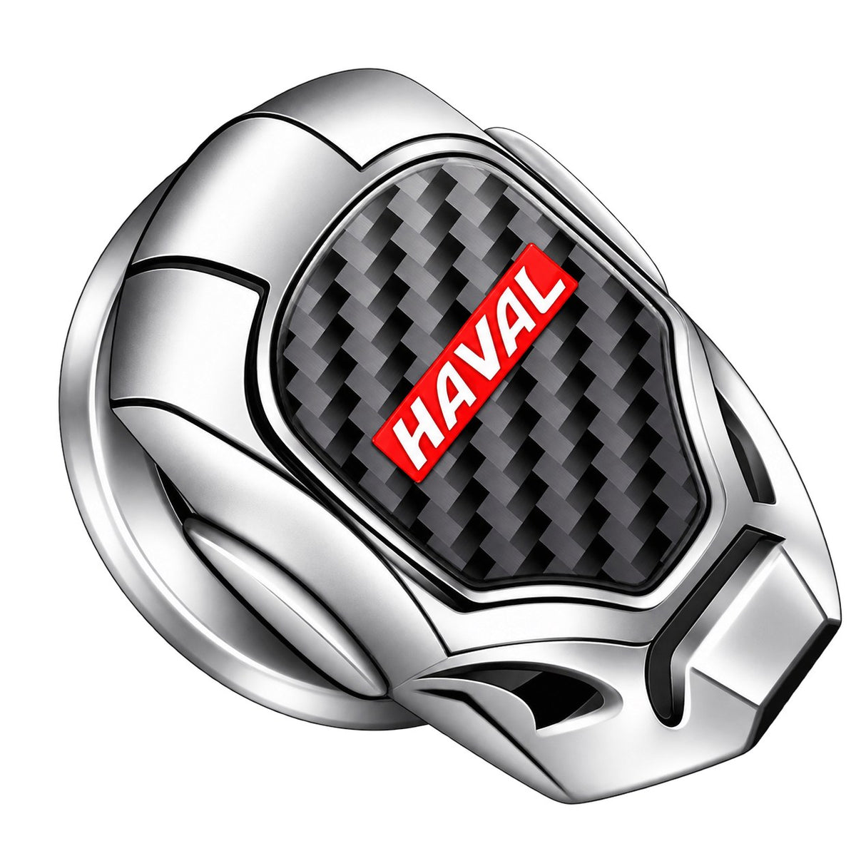 Haval silver engine start button cover with carbon fibre centre and red Haval badge