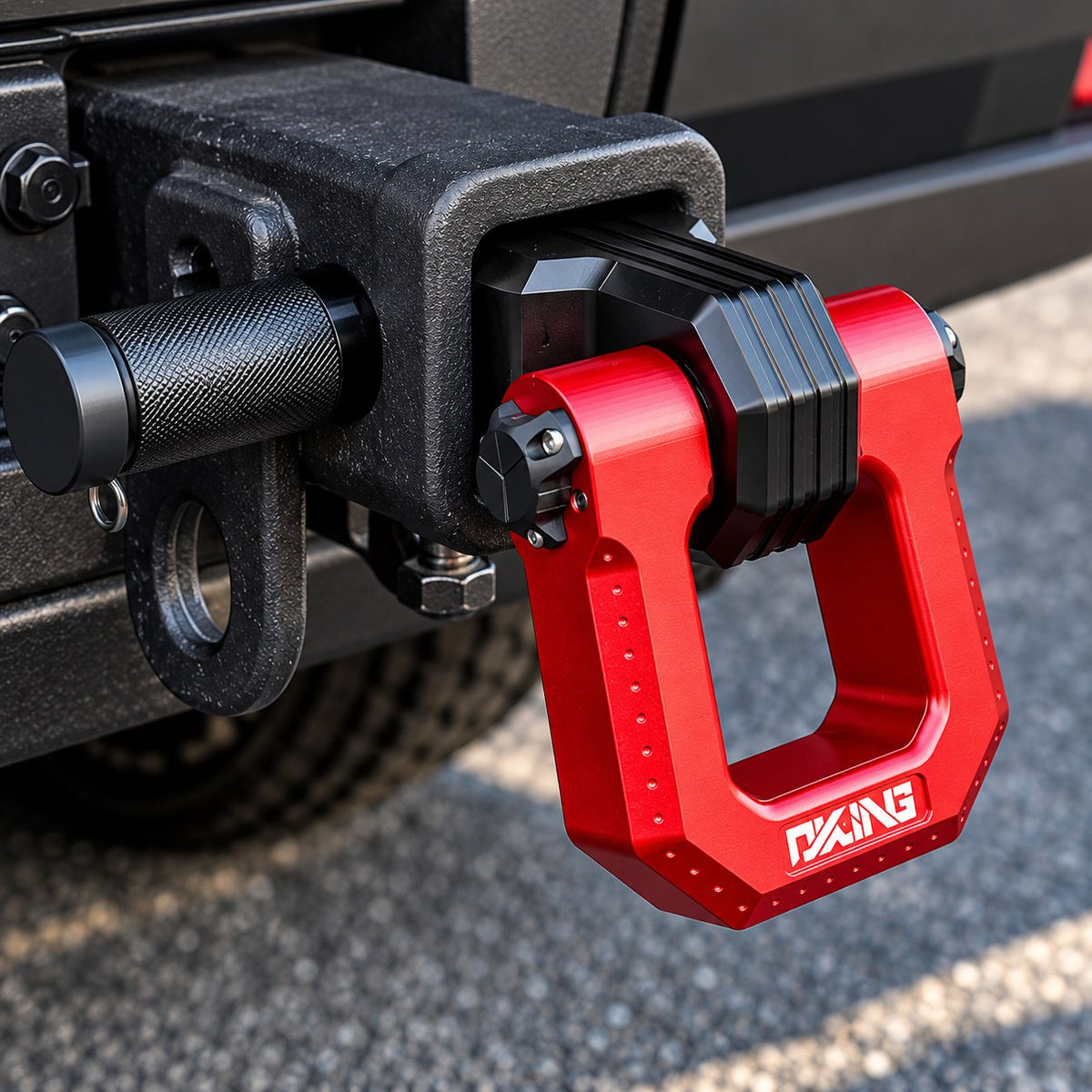 Close-up of Haval H9 2024-2026 aluminum alloy trailer hook installed on rear hitch