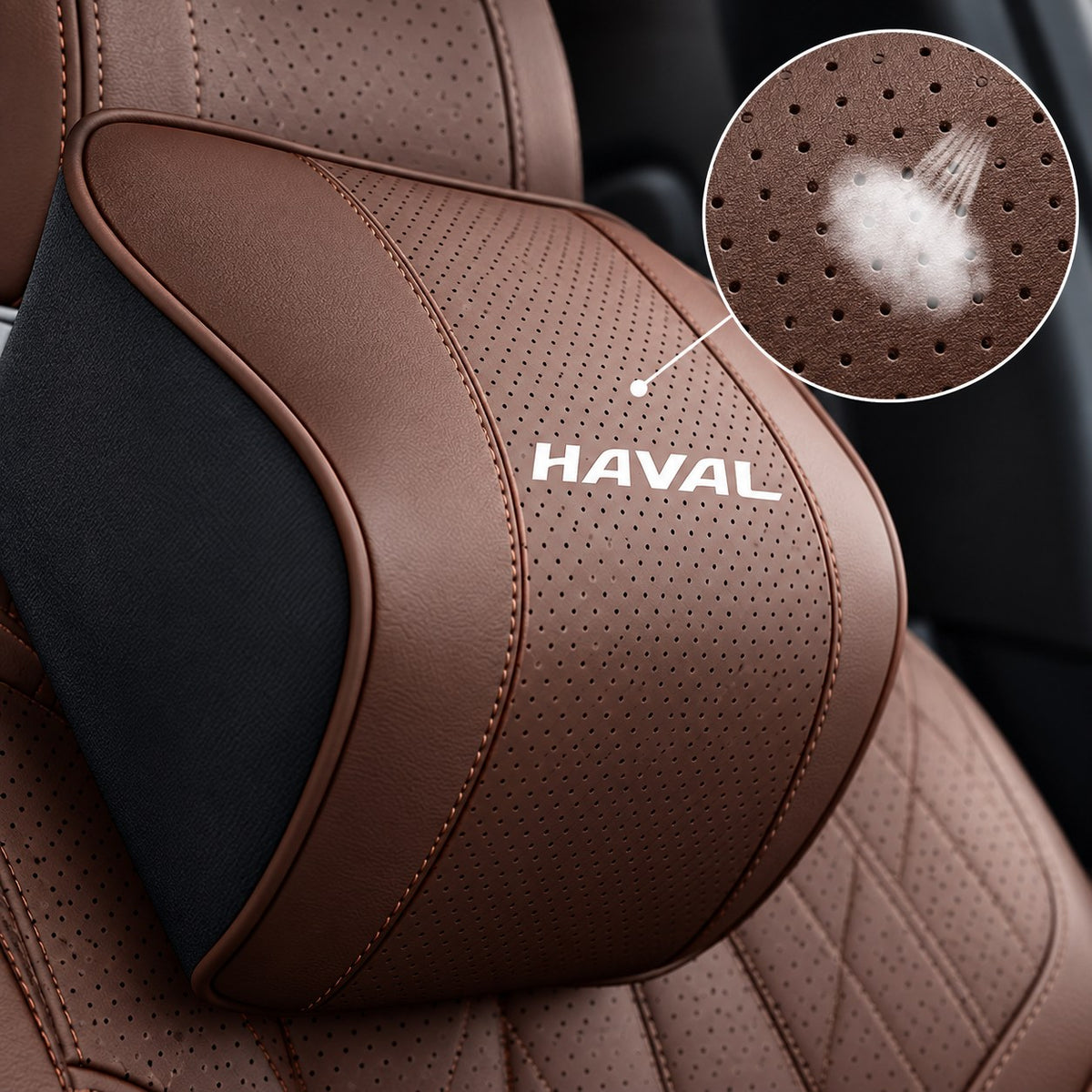 Haval H9 perforated leather seat support cushion close-up
