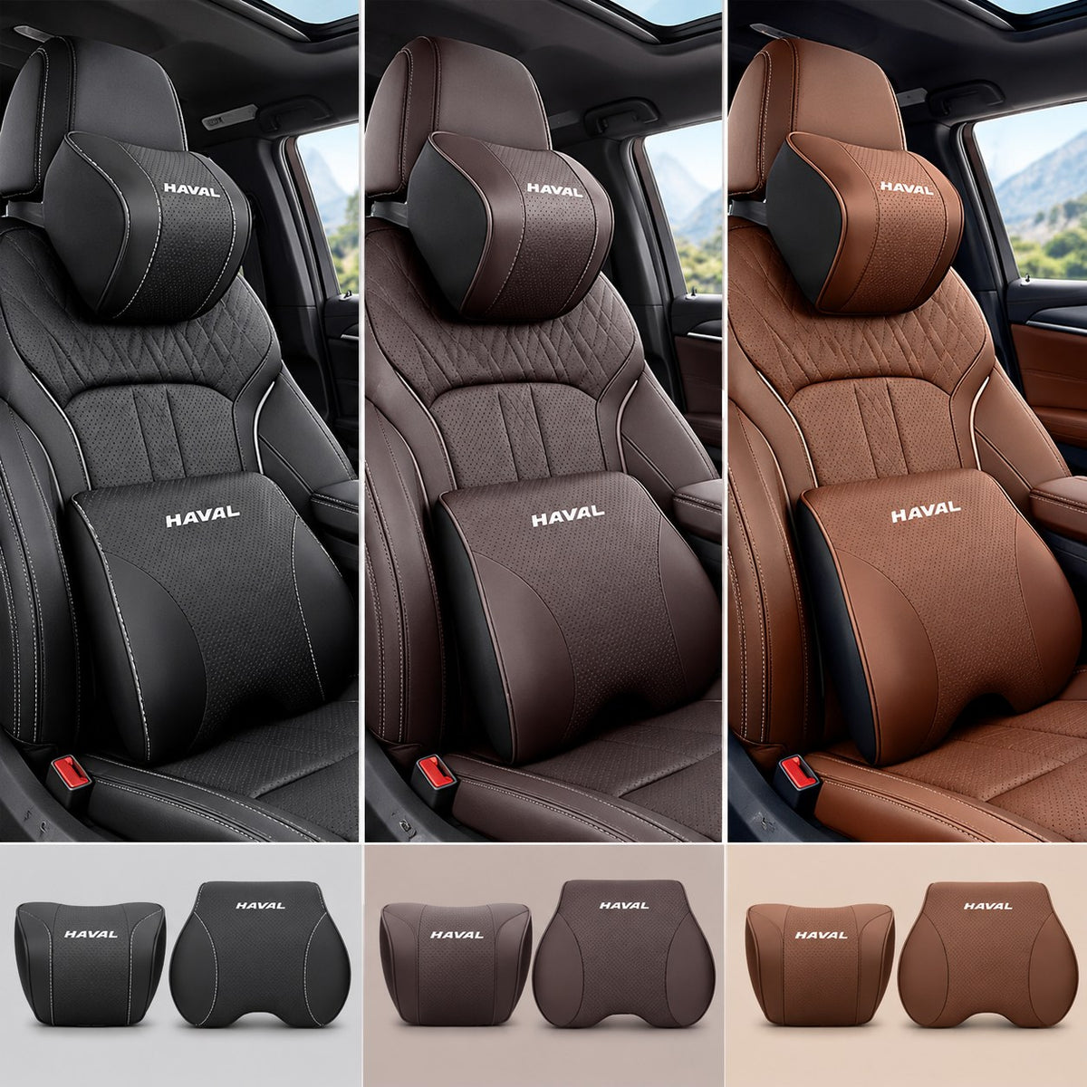 Haval H9 head and lumbar support set in black coffee and brown