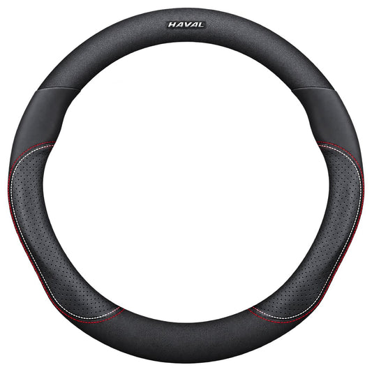 Haval O-shape black leather suede steering wheel cover with perforated grip panels