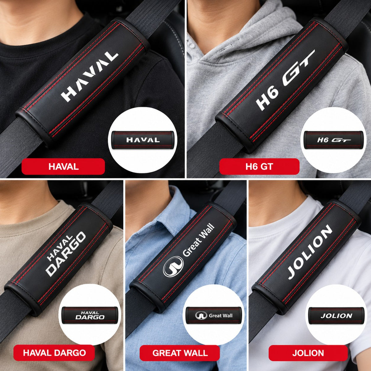 Haval H6 GT, Haval Dargo, Haval Jolion, Haval and Great Wall seat belt shoulder covers installed