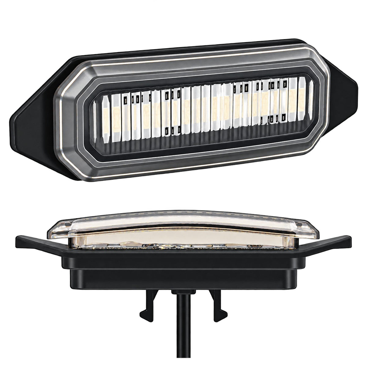 TANK 300 medium mesh white LED front grille light shown in front and side views with black housing and clear lens