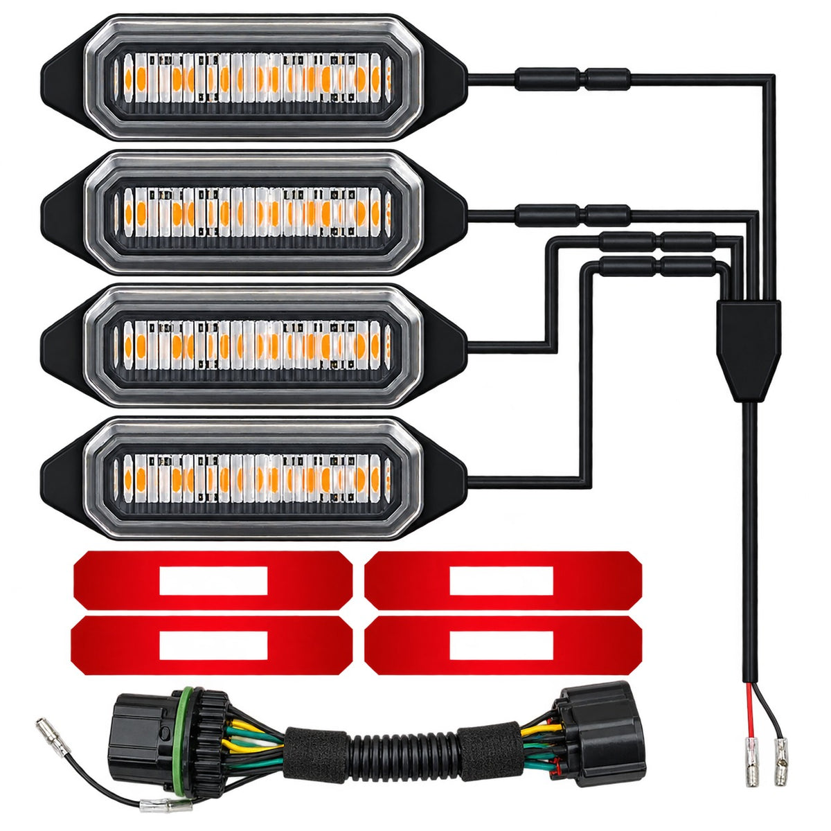 TANK 300 medium mesh yellow LED front grille light kit with four LED lights, wiring harness, connectors and adhesive mounting pads