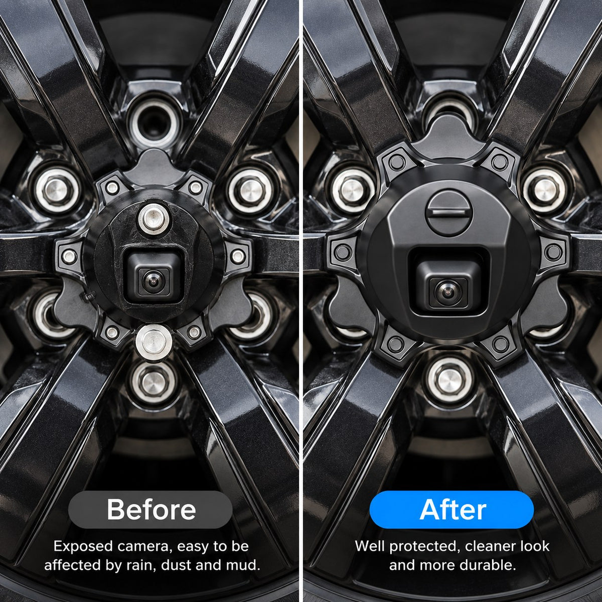 TANK 300 spare tire camera rain cover before and after installation comparison