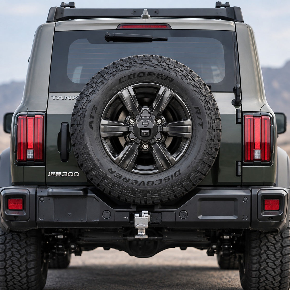 Great Wall TANK 300 rear spare tire with camera rain cover installed