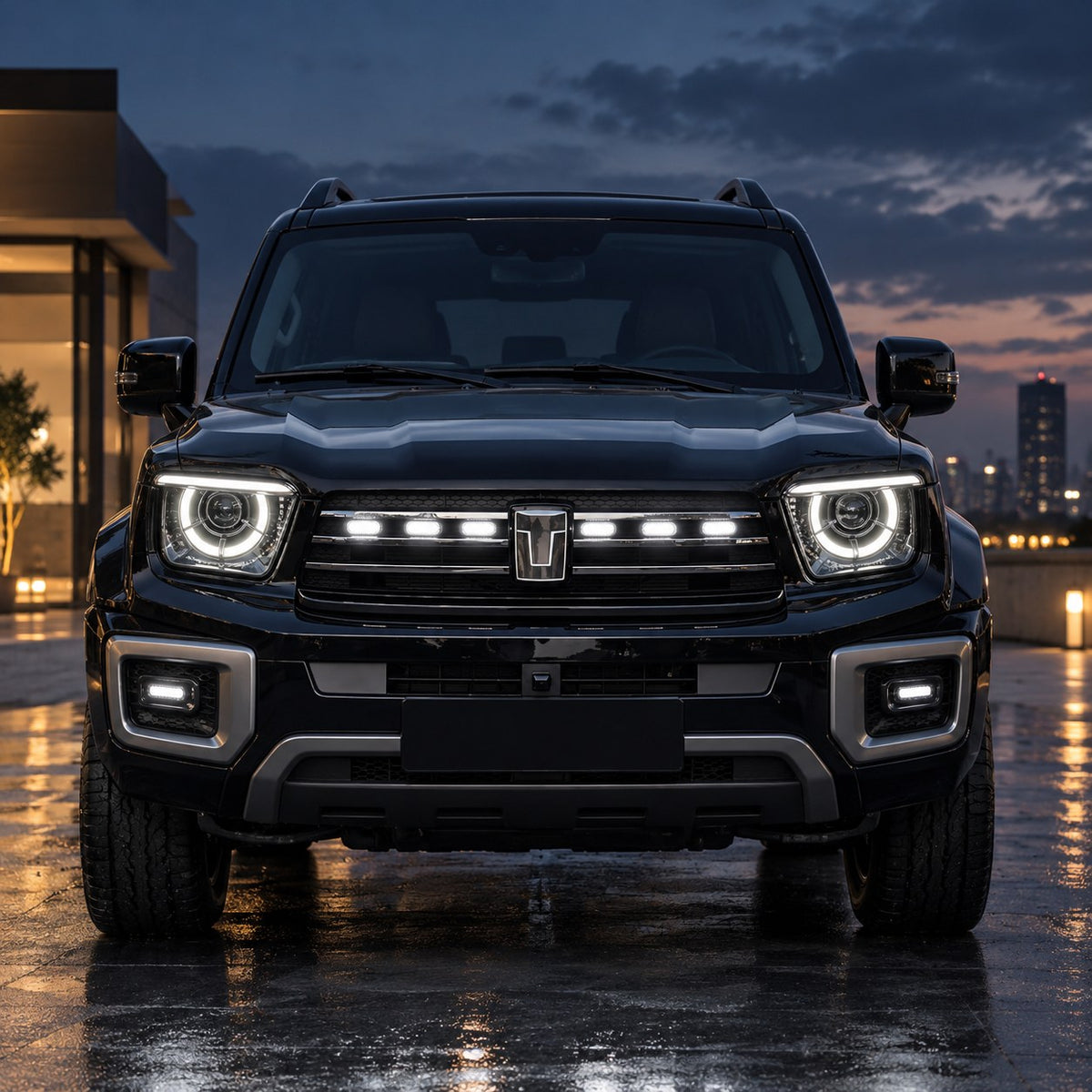 TANK 700 with six-piece white glowing emblem grille LED light strip installed
