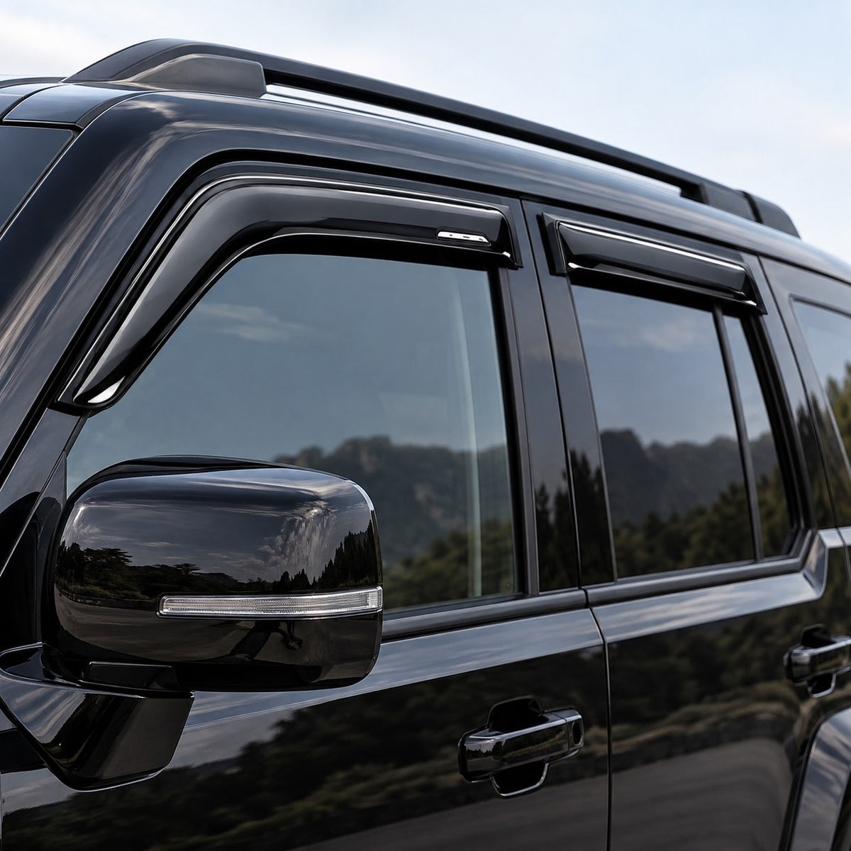 Great Wall TANK 700 window rain shield installed on side windows close-up